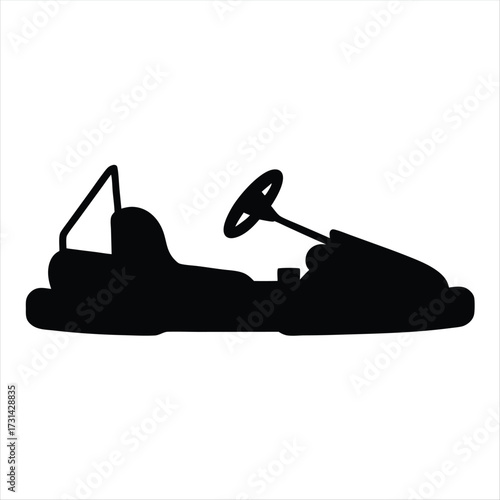 Black silhouette of a gokart or racing cart on white background