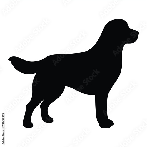 Black silhouette of a dog standing on a white background vector illustration