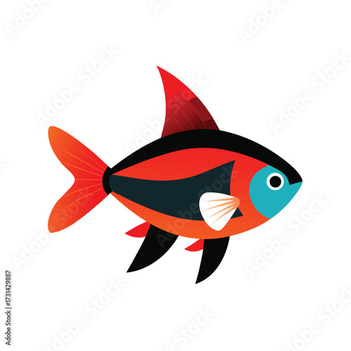Red and Black Tropical Fish Illustration on White aquarium fish