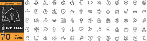Christian line icon set. Editable stroke. Vector illustration.
