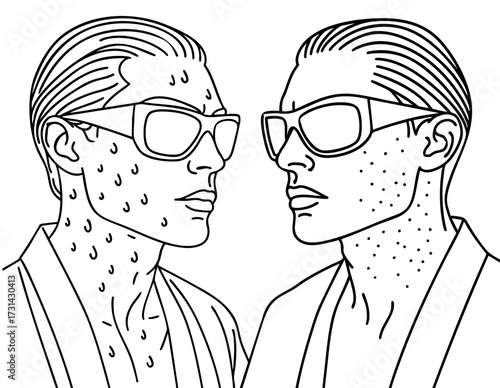 Men with Sweat and Sunglasses Mirrored Portrait