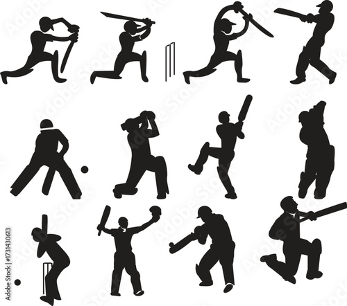 vector silhouettes of cricket plyers 