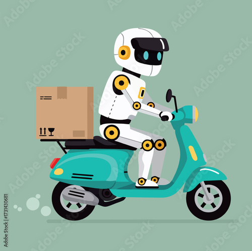 Futuristic AI Robot Courier on a Scooter