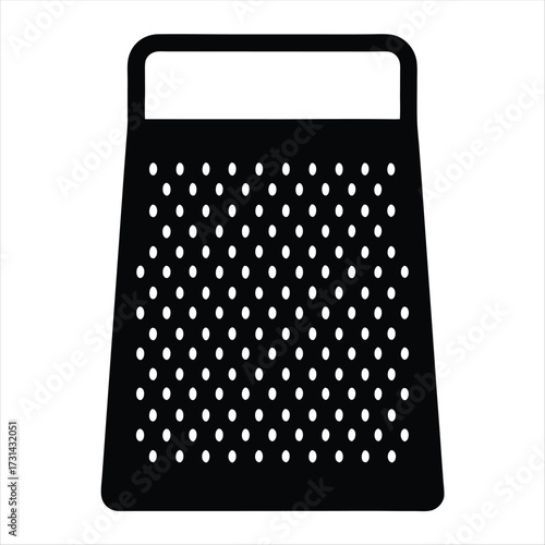 A classic black and white illustration of a kitchen grater tool
