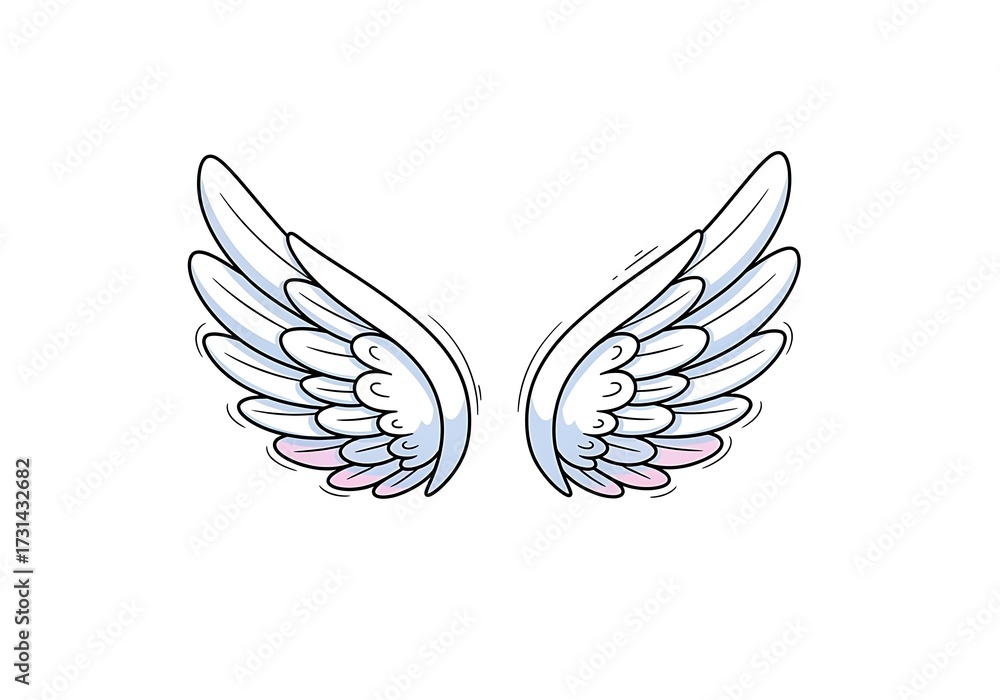 Fototapeta premium Drawing of White Wings Illustration on Isolated White Background