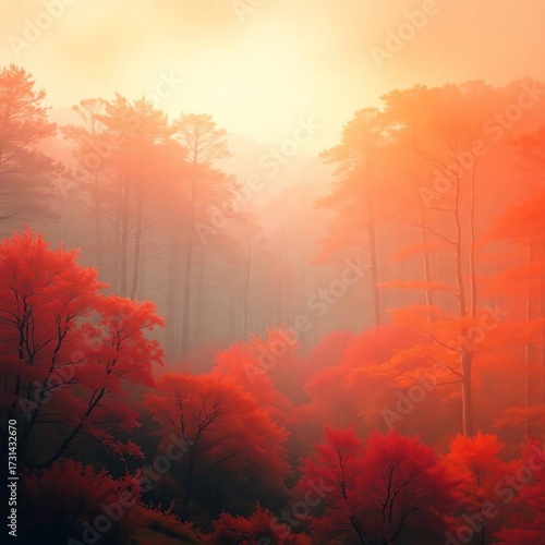 Misty Autumn Forest Sunrise.