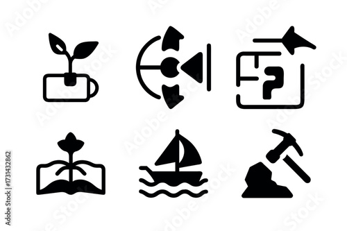 Various Environmental and Economical Icons Depicting Renewable Energy, Extraction, Transportation, and Sustainable Growth Concepts for Business