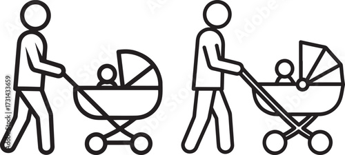 Two people pushing strollers silhouette