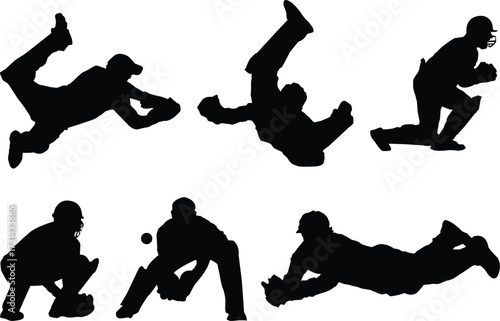 Premium Vector Black silhouettes of Cricket Wicket Keeper players shapes