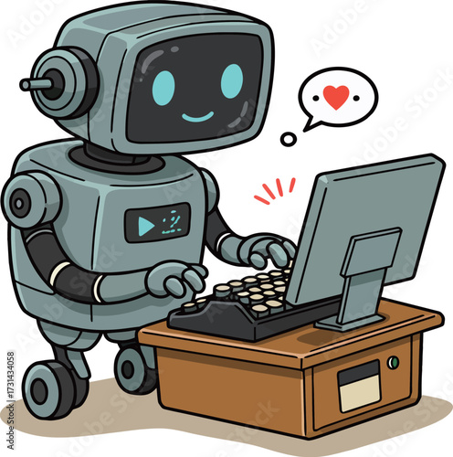 Happy AI Robot Coding or Creating with Love