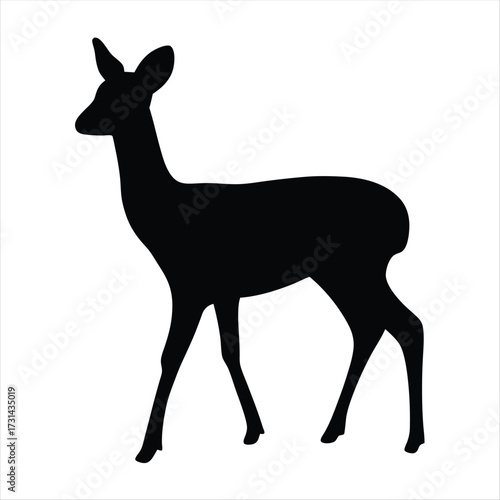 Elegant silhouette of a young deer standing gracefully on a white backdrop