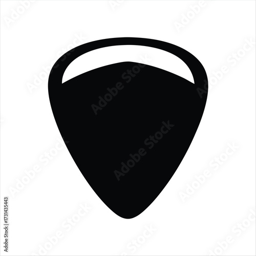 Minimalist black and white illustration of a guitar pick shape icon