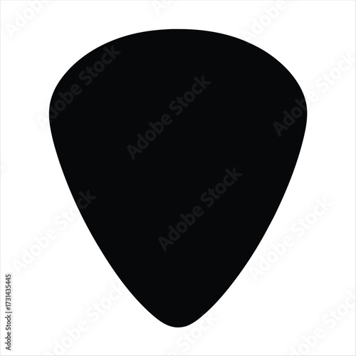 Isolated Black Guitar Pick or Plectrum Shape on a White Background