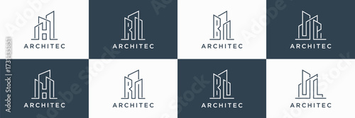 set of architect logo design. collections of building icon for business branding.