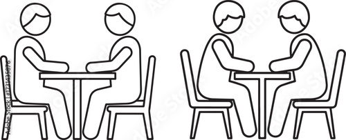Two pairs of people sitting at tables silhouette