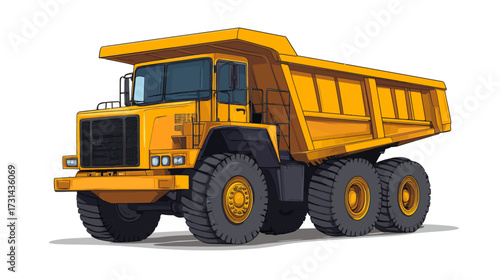 Yellow Dump Truck on a Job Site Illustration in Urban Environment