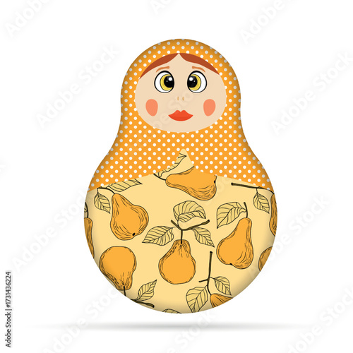 Russian Matryoshka. Traditional Russian folklore dolls with big eyes and lips. Babushka doll with hohloma, traditional painted floral pattern. Hand drawn vector illustration.