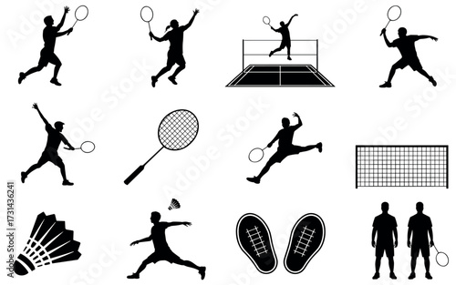 Dynamic sports silhouettes badminton tennis boxing athlete action collection of icons