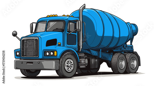 Cement Truck Action Illustration, Construction Vehicle, Urban Setting, Vector Art, Dynamic Design, Side View, Industrial Concept