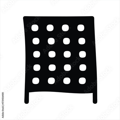 Stylized black and white icon of a retro storage shelf object