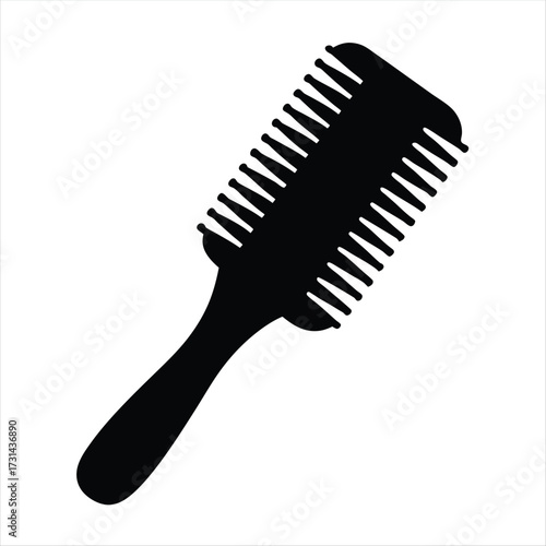 Stylized black hairbrush silhouette on white background for personal care use