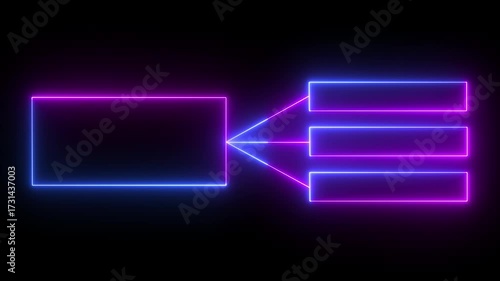 Glowing neon line Business hierarchy chart icon animation background. Neon flowchart, Corporate organizational structure graphic elements, network diagram, hi-tech illustration