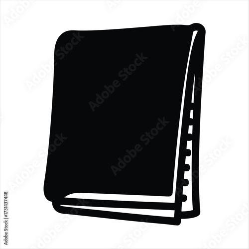 Simple graphic of a closed, black notebook with a spiral binding