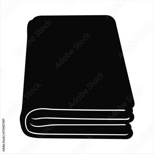 A simple black and white graphic design of an illustrated book
