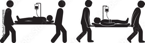 Medical emergency team carrying patient on stretcher silhouette