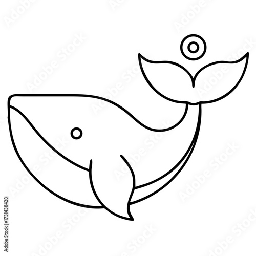 3d icon of whale outline, showcasing a majestic marine animal with a distinctive tail and playful bubble, creating a whimsical scene