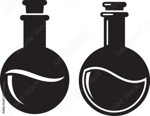 Two round bottom flasks silhouette