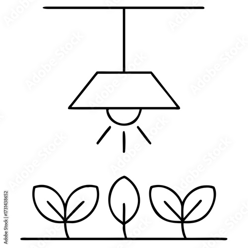 Illustration of seedlings growing under a grow light, , showcasing indoor gardening and plant cultivation techniques