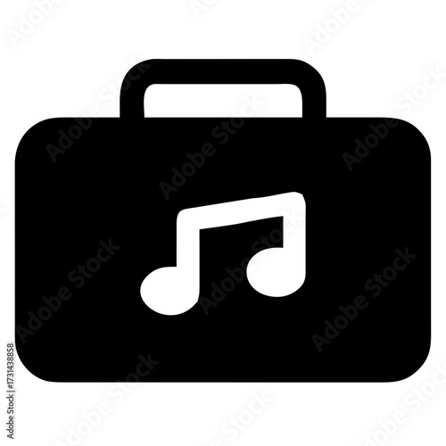 3d icon of a black briefcase icon with a music note, symbolizing portable music or audio files, ideal for music production or audiorelated applications