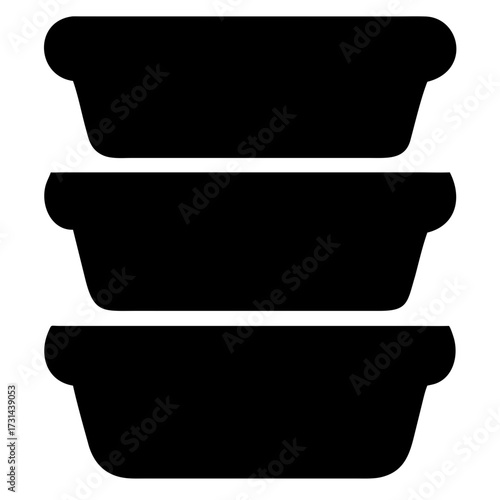 3d icon of three black containers stacked on top of each other, each container getting progressively larger