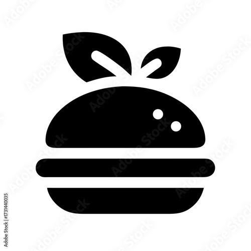3d icon of bold icon of a vegan burger, featuring fresh leaves and a sesame seed bun for a healthy and modern design element