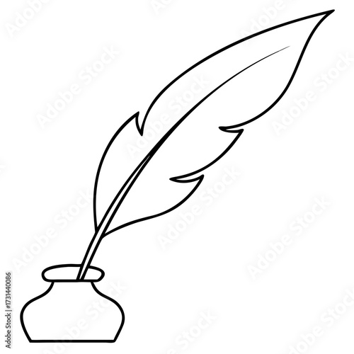 3d icon of a delicate quill pen in an inkwell, representing creativity, inspiration, and the art of writing with grace and sophistication