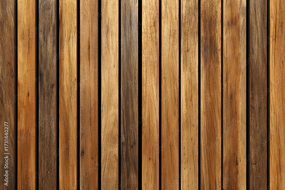 Obraz premium An arrangement of vertical wooden planks forms a textured surface showcasing natural wood grain and warm colors