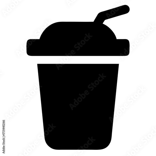 3d icon of a sleek black silhouette of a disposable cup with a straw, , perfect for representing beverages or takeaway drinks