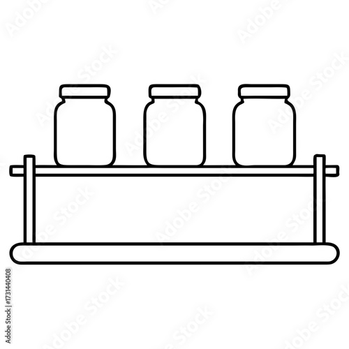3d icon of outline illustration of a shelf with three jars, , representing storage solutions and minimalist design aesthetics