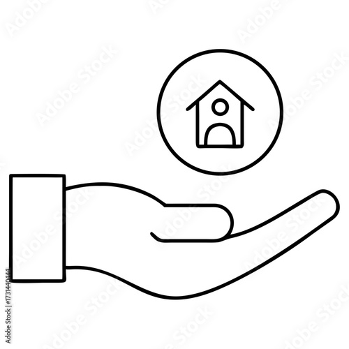 3d icon of a hand gently holding a house icon, , representing real estate, home ownership, and property management