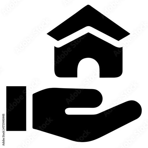 3d icon of a black silhouette of a hand holding a house, , symbolizing real estate, home ownership, and property investment