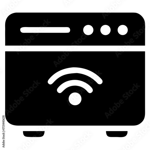 Illustration of a black wireless router, , symbolizing modern technology and connectivity for home or office networks