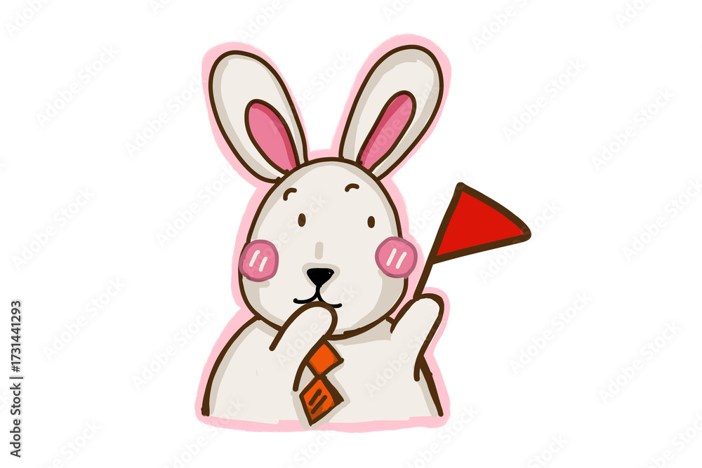 Obraz premium A cute little bunny and red flag 