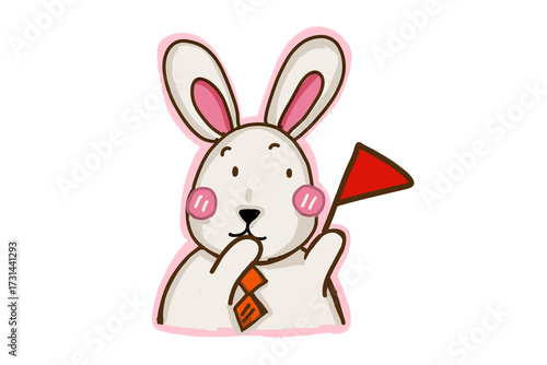 A cute little bunny and red flag 