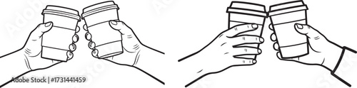 Two pairs of hands holding coffee cups silhouette