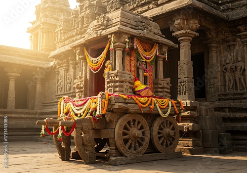 Ornate temple cart in sunlight