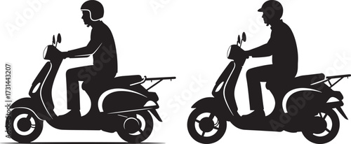 Two scooter riders in silhouette