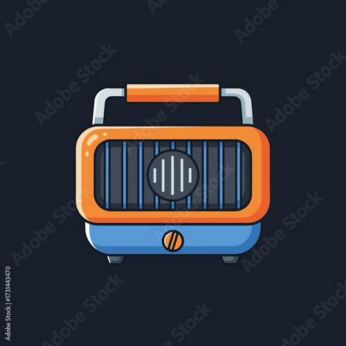 Illustration of a retro-style portable radio with a handle and a speaker.