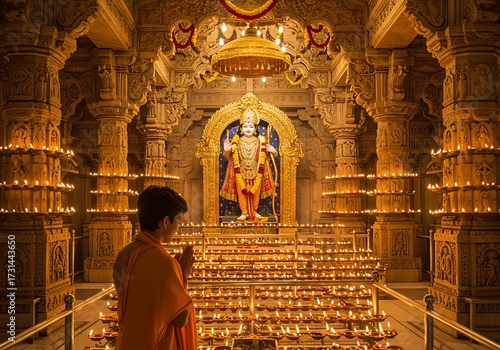 Person worshipping in temple