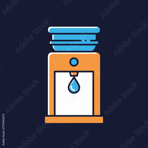 Stylized illustration of a water cooler with a bottle on top and a single drop of water falling from the dispenser.